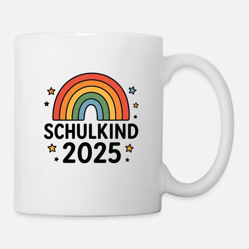 Schulkind 2025 mit Regenbogen  - Tasse - Weiß