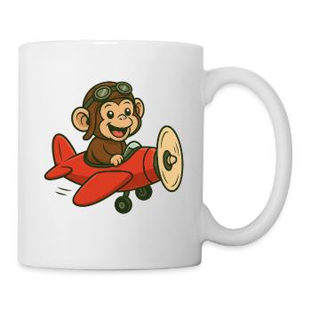 Laughing monkey in airplane with pilot goggles - Mug - white - Right