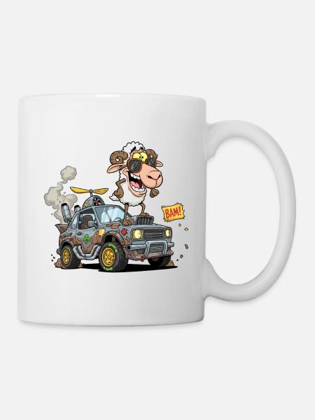 Cartoon Sheep Driver in Off-Road Vehicle - Mug - white