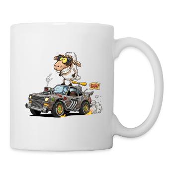 Illustration fantaisiste de voiture de course de moutons - Mug blanc - blanc - Droite