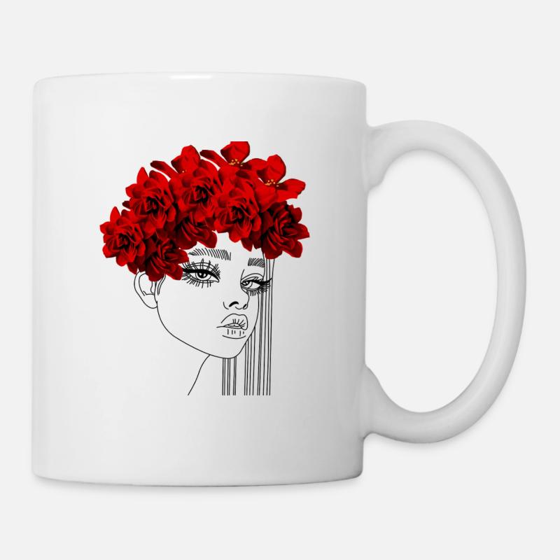 Eleganter roter Rosenkranz - Tasse - Weiß
