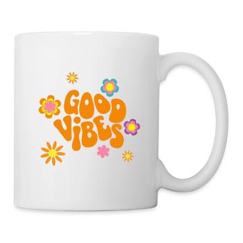 Retro 70er Jahre Flower Power Textdesign - Tasse - Weiß - Rechts