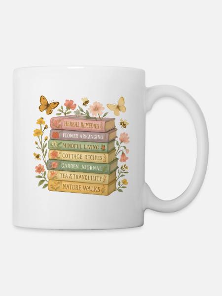 Natur- und Bücherliebhaber Floraler Bücherstapel - Tasse - Weiß