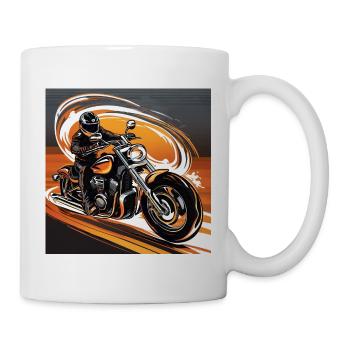 Motorradfahrer im Dynamik - Stil - Biker Kunstdesi - Tasse - Weiß - Rechts