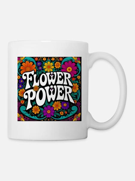 Florales Power-Design - Tasse - Weiß