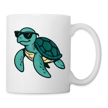 Tortue cool avec des lunettes de soleil - Mug blanc - blanc - Droite