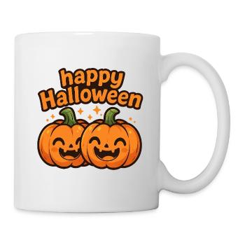 Fröhliche Halloween-Kürbisse mit Schriftzug - Tasse - Weiß - Rechts