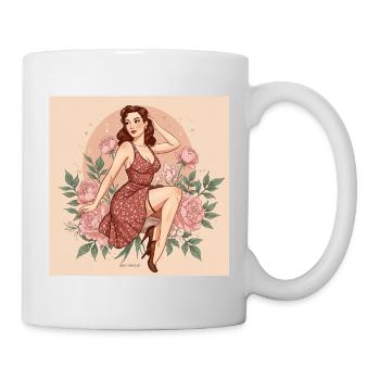 Retro Damen Figur mit Blüten und 50s Stil - Tasse - Weiß - Rechts