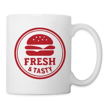 Fresh & Tasty Burger Badge – Vintage Fast Food Log - Mug - white - Right