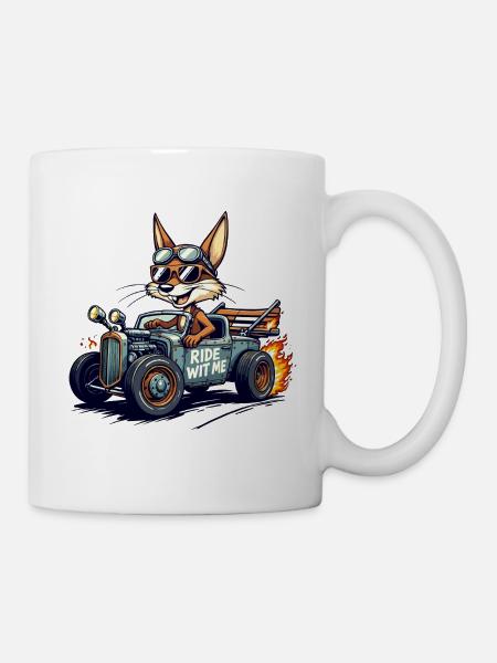 Vintage Fox Racer mit Flammen - Tasse - Weiß