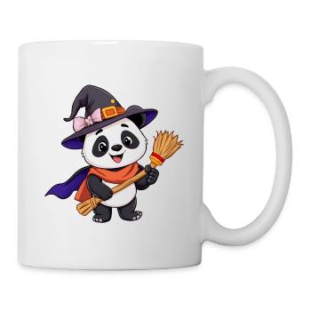 Niedlicher hexenhafter Halloween Panda mit Besen - Tasse - Weiß - Rechts