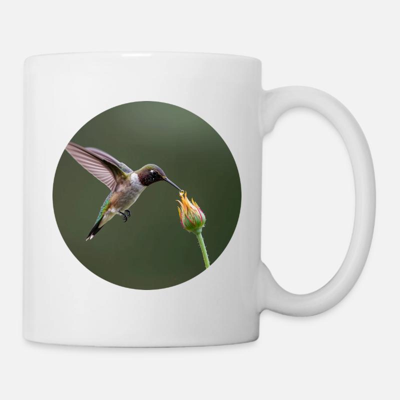 colibri et fleur nature illustration - Mug blanc - blanc