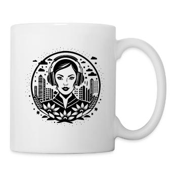 Floral Blossom Bud – Woman, Headphones, Floral - Mug - white - Right