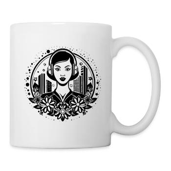Techno Beat kick – Woman, Headphones, Sequence - Mug - white - Right