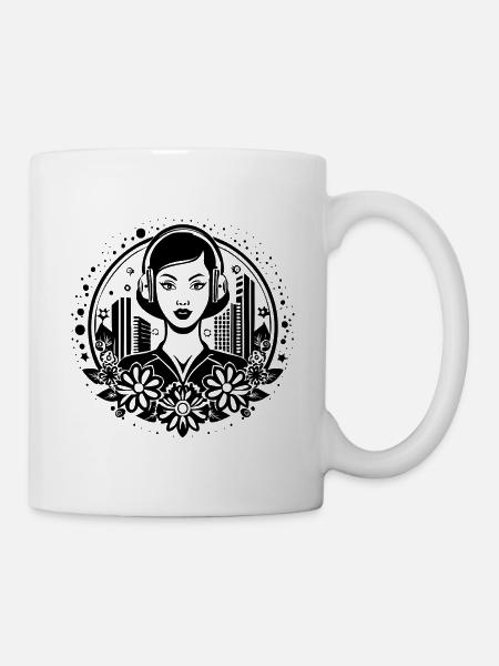 Techno Beat kick – Frau, Kopfhörer, Sequenz - Tasse - Weiß