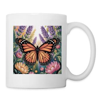 Vibrant Monarch Butterfly Amidlavender Blooms - Mug - white - Right