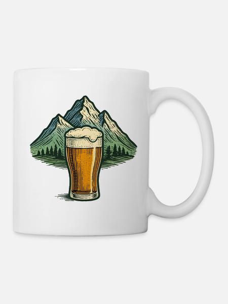 Bierglas mit Bergsilhouette - Tasse - Weiß