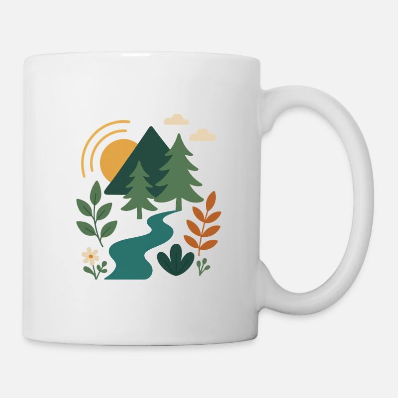 Conception de scène de montagne de forêt sereine - Mug blanc - blanc