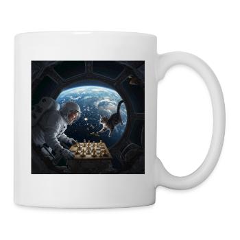 Weltraum-Schach mit Katze - Tasse - Weiß - Rechts