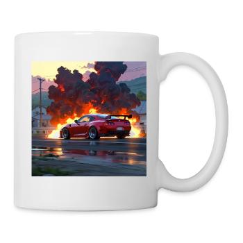 Red Sports Car Amid Urban Firestorm - Mug - white - Right