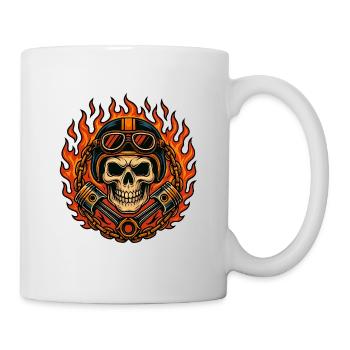 Fire & Flames Design Motorcycle Skull - Mug - white - Right
