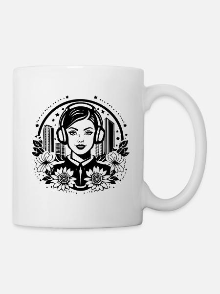 Subkultur, Stil – Frau, Kopfhörer, Treffpunkt - Tasse - Weiß