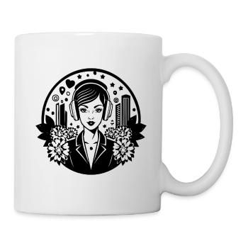 Stadt Straße Platz – Frau, Kopfhörer, Hausreihe - Tasse - Weiß - Rechts