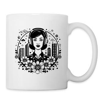 Woman Face – Woman, Headphones, Skyline, Square - Mug - white - Right
