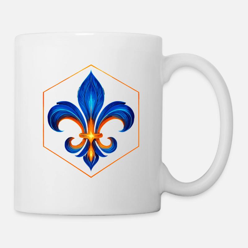 Fleur de Lys Flamme Éclat Bleu et Or - Mug blanc - blanc