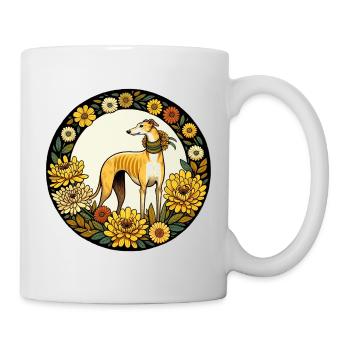 Eleganter Windhund mit Blumenrahmen - Tasse - Weiß - Rechts
