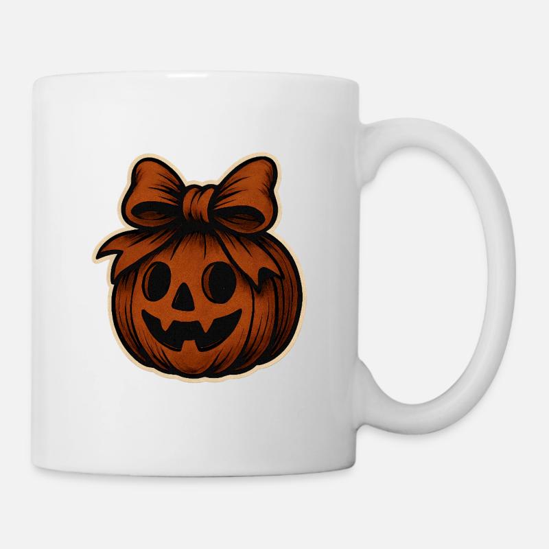 Gruseliger Kürbis mit Schleife - Tasse - Weiß