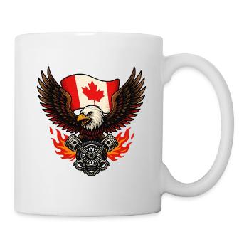 Canadian Eagle Biker with Flag and Pistons - Mug - white - Right