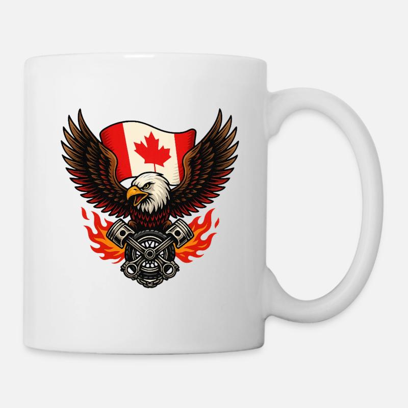 Aigle canadien biker avec drapeau et pistons - Mug blanc - blanc