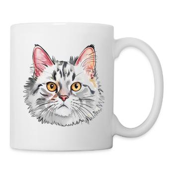 Realistische Katzenporträt-Illustration - Tasse - Weiß - Rechts