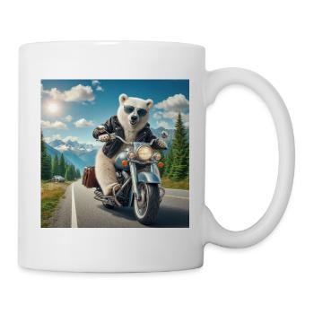 Ours en moto en aventure dans la montagne - Mug blanc - blanc - Droite