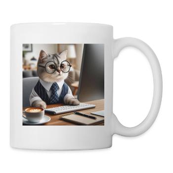 Smart Cat Black Cat in Business Suit - Mug - white - Right