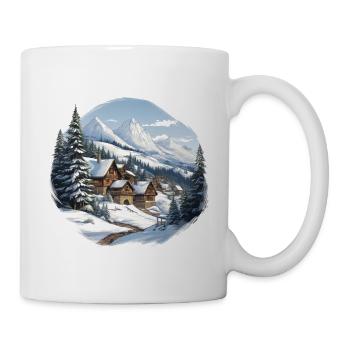 Alpine huts in winter panorama - Mug - white - Right