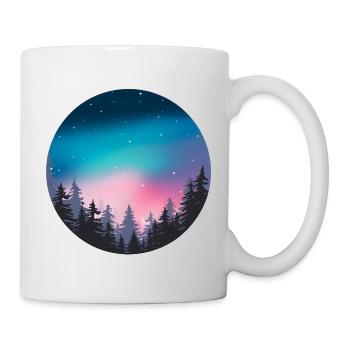 Nachthimmel, Aurora, Waldlandschaft - Tasse - Weiß - Rechts