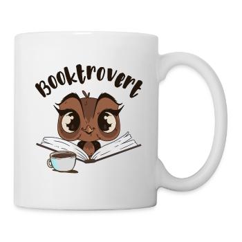 Booktrovert Eule mit Buch und Kaffee - Tasse - Weiß - Rechts