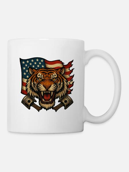Patriot Tiger with American Flag - Mug - white