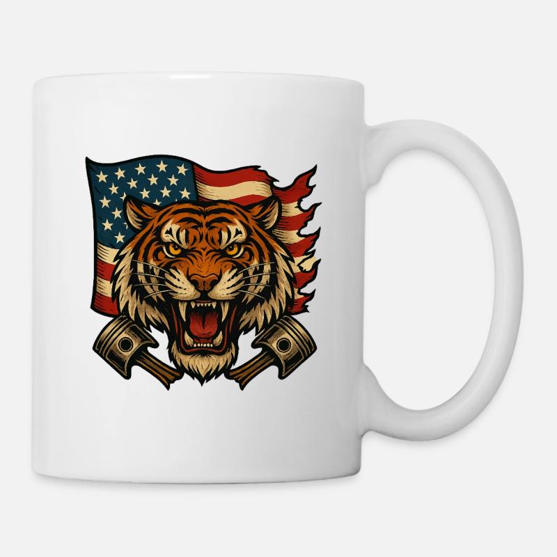 Patriot Tiger with American Flag - Mug - white