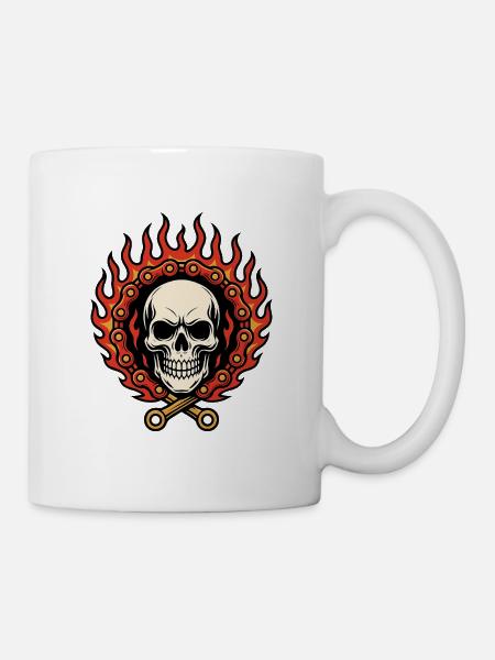 Flammender Flammenschädel in Flammenkette - Tasse - Weiß