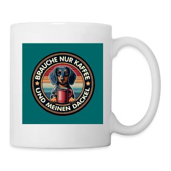 Chien teckel avec une tasse de café humoristique - Mug blanc - blanc - Droite