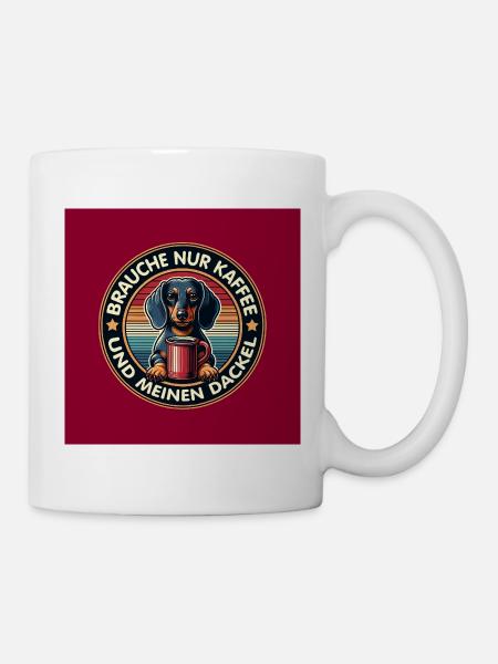 Hunde-Design Dackel mit Kaffeetasse - Tasse - Weiß