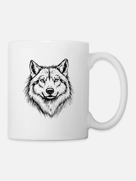 Wolfskopf Linienstyle - Tasse - Weiß
