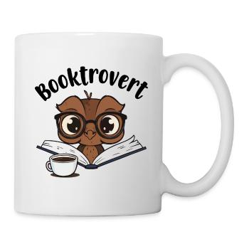 Booktrovert Eule mit Buch und Kaffee - Tasse - Weiß - Rechts