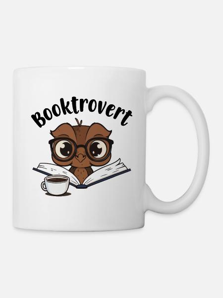 Booktrovert Eule mit Buch und Kaffee - Tasse - Weiß