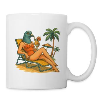 Pigeon Head Pin-Up Art: 70s Style Illustration - Mug - white - Right
