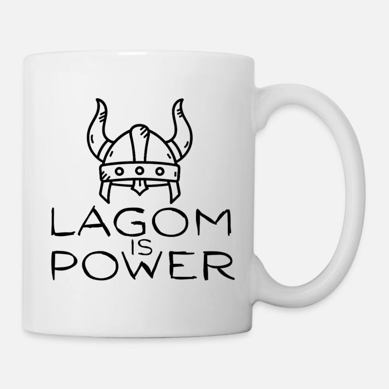 Lagom Is Power – Wikingerhelm Minimalistisches Design - Tasse - Weiß
