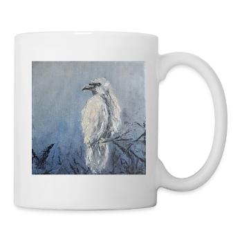 Canvas Painting of a Black-Feathered White Raven - Mug - white - Right